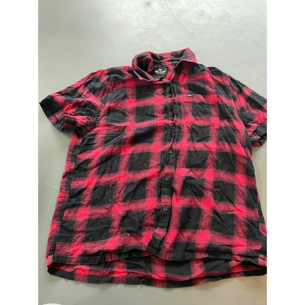 Hollister Red Black Buffalo Plaid Short Sleeve Button Down Shirt XL Cotton